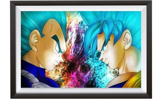 24x36 canvas anime print of Goku and Vegeta in blue-haired forms preparing for battle
