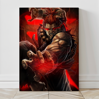 Oversized 24x36 canvas print of Akuma mid-attack with dark power radiating.