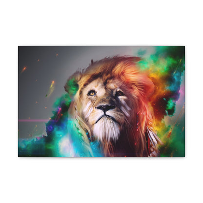 Prismatic King – Multicolor Mane Lion Wall Art on canvas, acrylic, and metal – front view featuring a vibrant, artistic lion with a colorful mane.