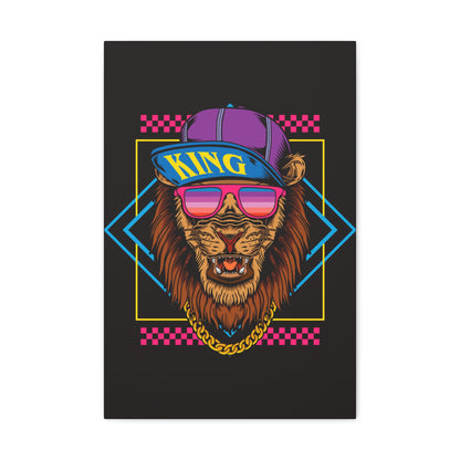 "Neon Lion with Hat & Shades Wall Art on canvas, acrylic, and metal – front view featuring electric neon colors and street-style lion design"
