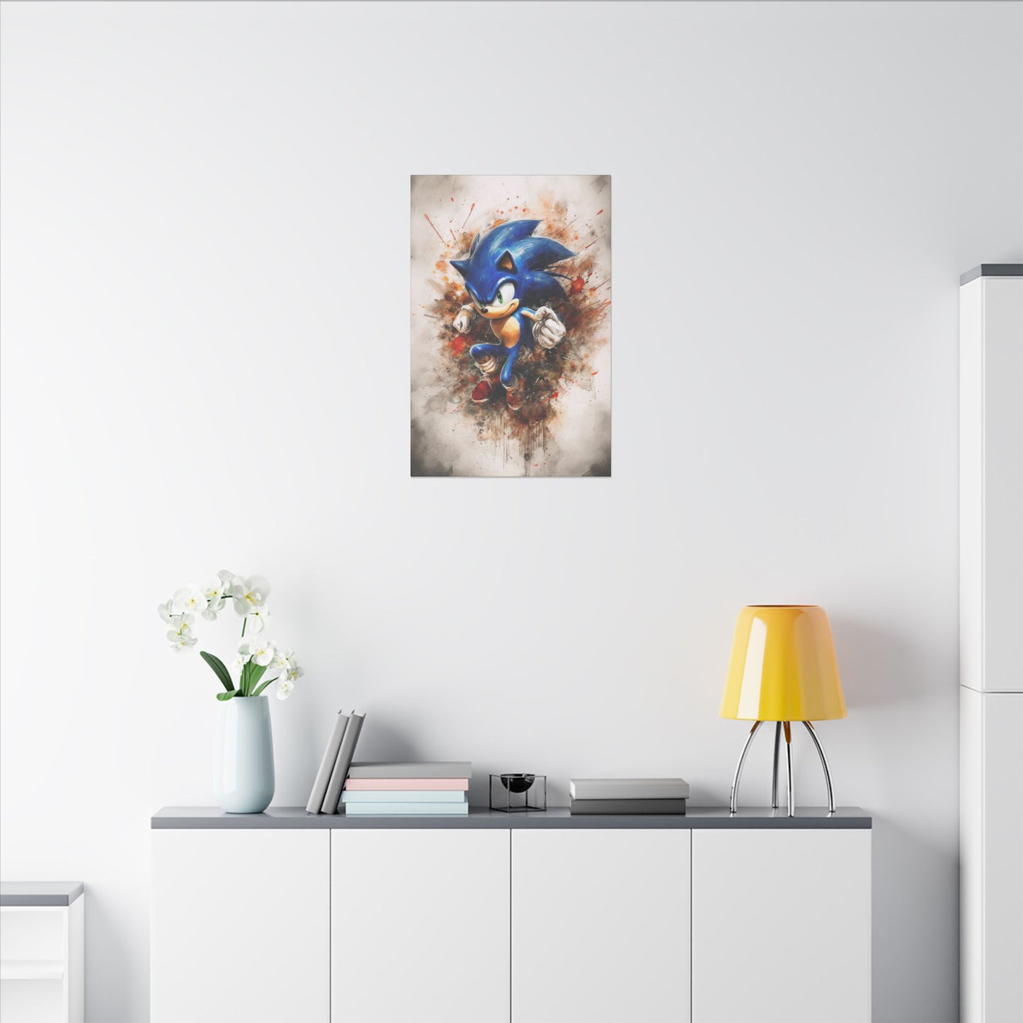 "Modern gaming space featuring Sonic the Hedgehog Retro Pop Art Wall Art as a vibrant, nostalgic centerpiece"
