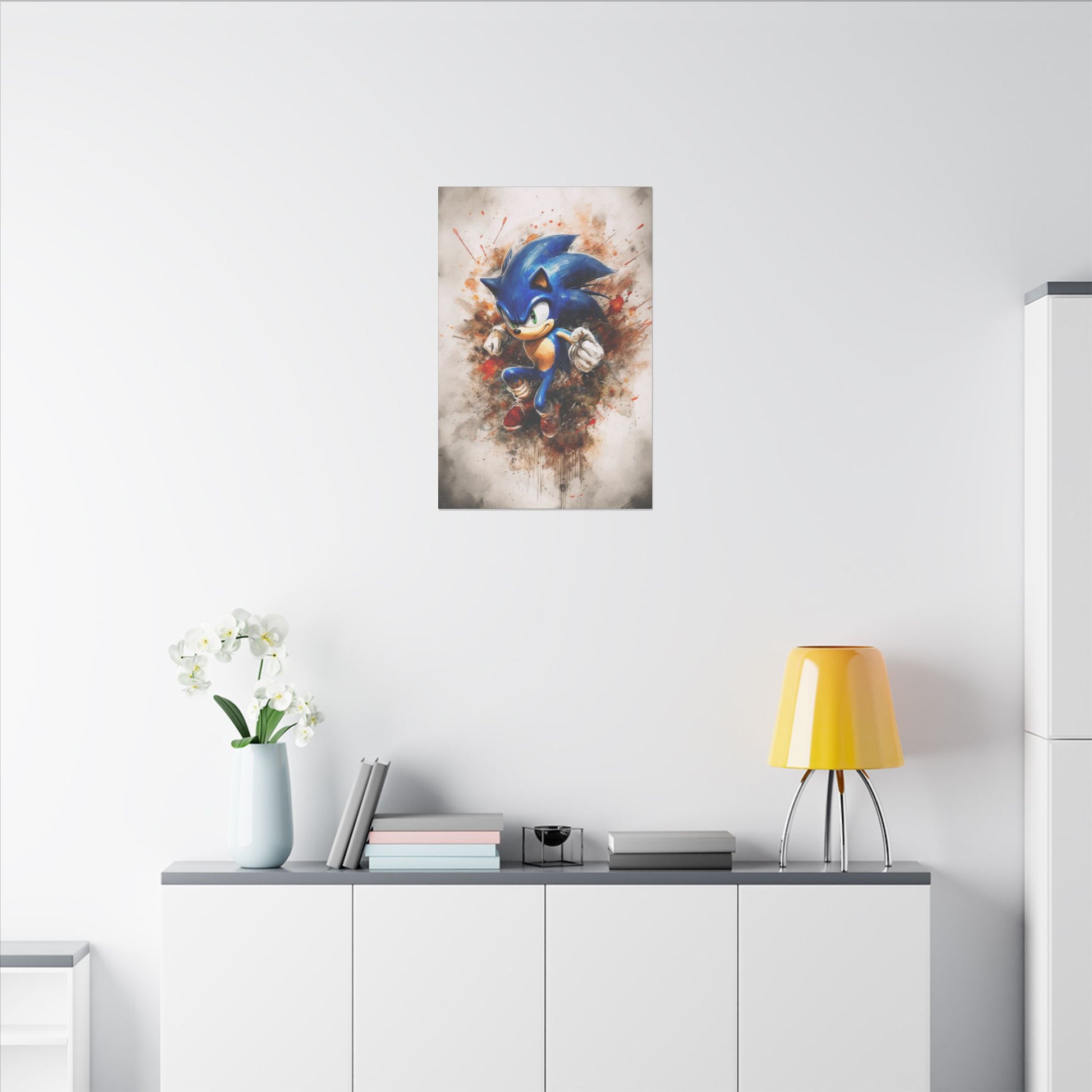 "Modern gaming space featuring Sonic the Hedgehog Retro Pop Art Wall Art as a vibrant, nostalgic centerpiece"
