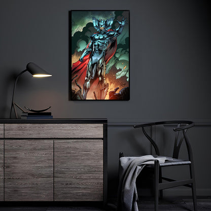 Marvel villain Stryfe stands in full armor over destruction in this 11x17 Print artwork by Carlos Ramos and Nestor Redulla Jr.