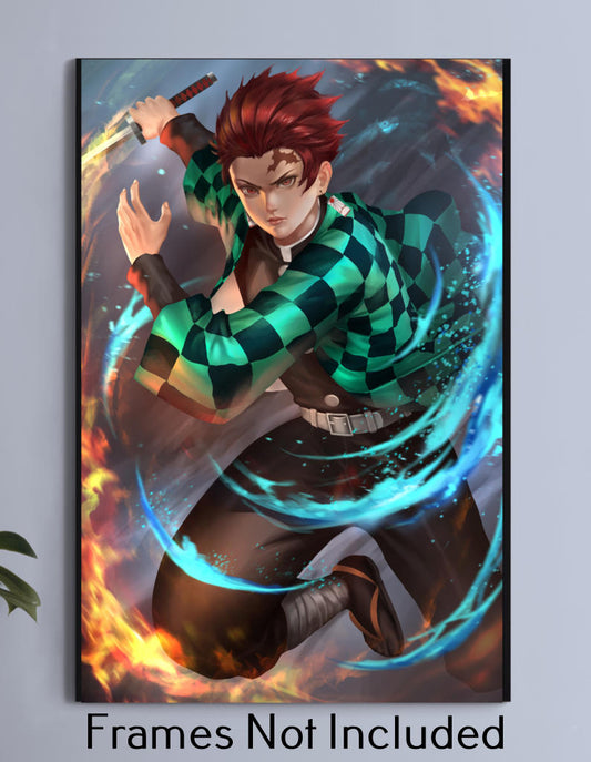 Tanjiro Fire and Water Wall Art