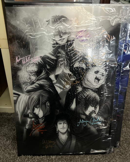 Grey tone Jujitsu Kaizen Sign 16X24 Acrylic Print Signed By American Jujutsu Kaisen Voice Actors