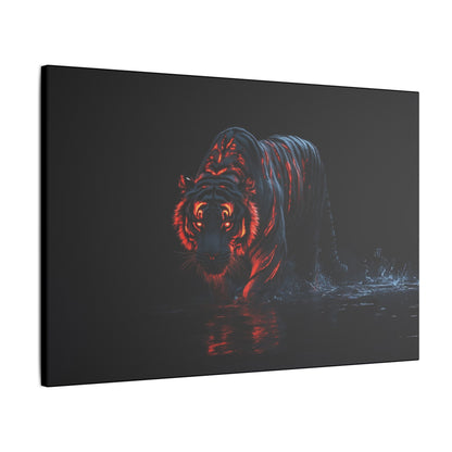 "Tiger with Glowing Red Stripes Wall Art on premium canvas, acrylic, and metal – front view featuring a majestic tiger with vibrant red stripes"

