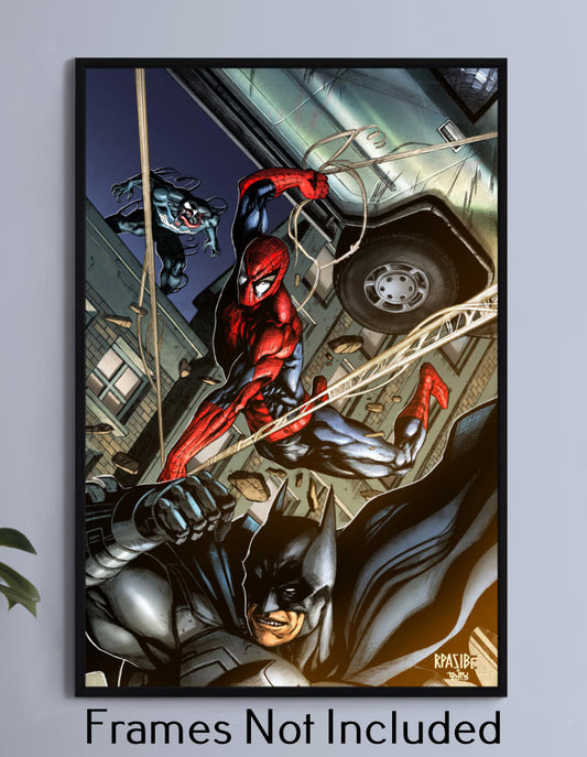 Spider-Man and Batman Vs Venom Wall Art