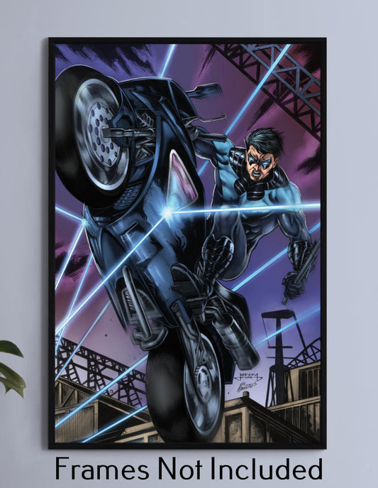 Nightwing on motorcycle Wall Art