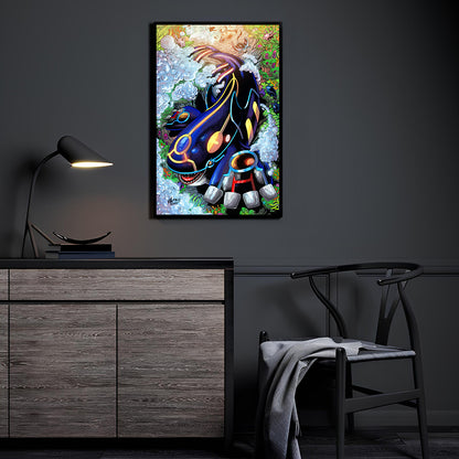 Kyogre Pokémon gliding through coral reef, 11x17 ocean-themed fan print