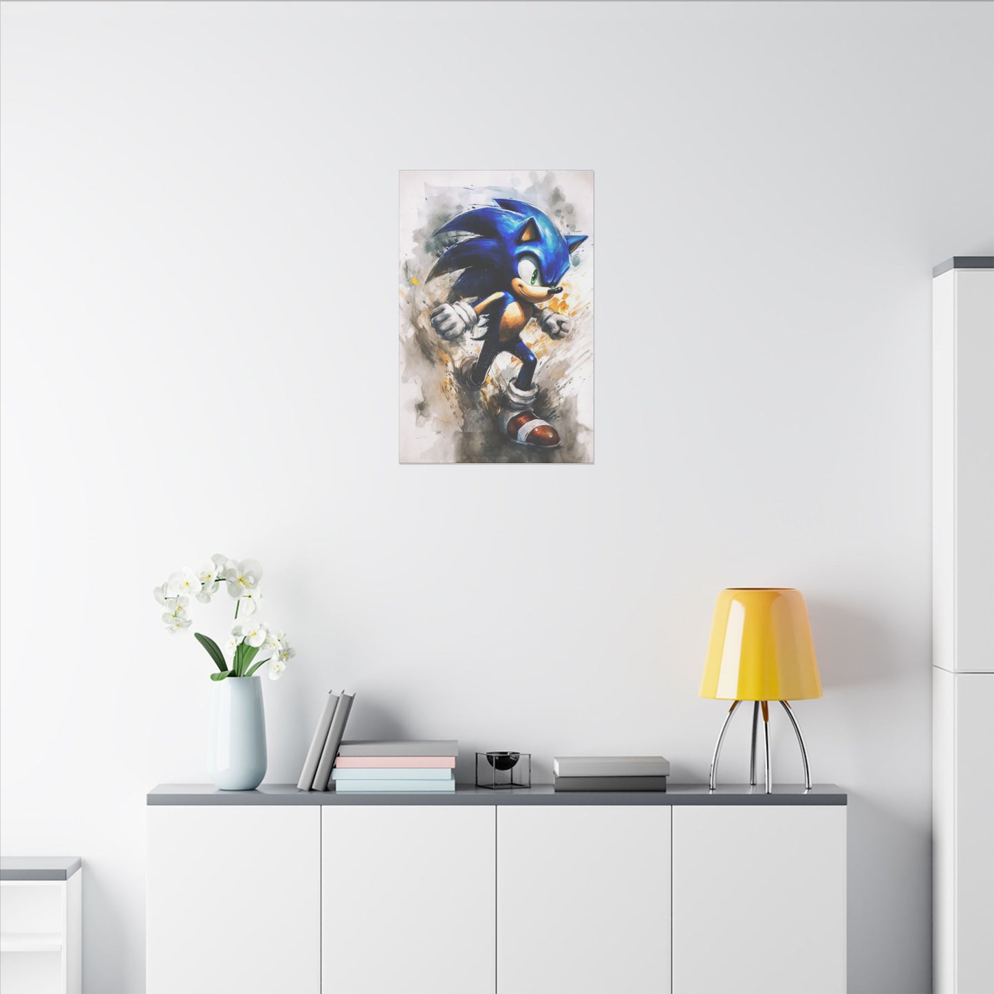 "Sonic the Hedgehog Retro Pop Art Wall Art on premium canvas, acrylic, and metal – front view featuring bold retro design"
