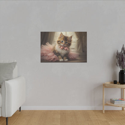 "Kitten in a Tutu Wall Art on premium canvas, acrylic, and metal – front view featuring an adorable kitten in a tutu"

