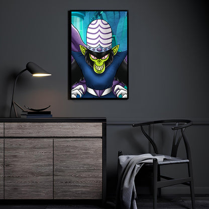 Mojo Jojo close-up villain portrait with teal lab background; art by Emmanuel Centeno.