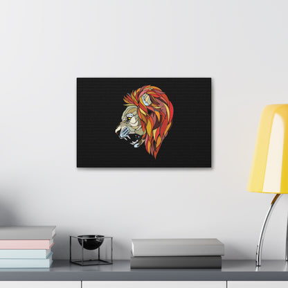 "Prismatic King – Geometric Shape Lion Wall Art on canvas, acrylic, and metal – front view featuring a bold lion made of angular geometric patterns."
