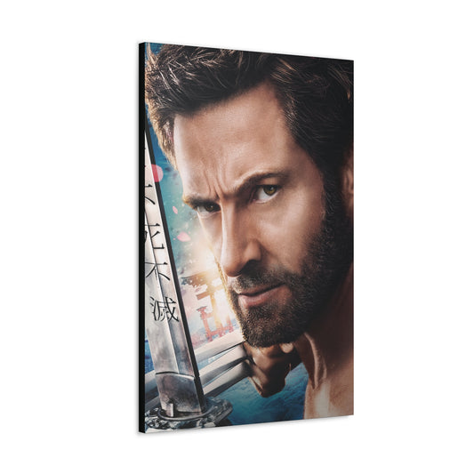 "The Wolverine – Hugh Jackman with Claw Out Wall Art on canvas, acrylic, and metal – front view featuring Hugh Jackman as Wolverine with one claw extended."

