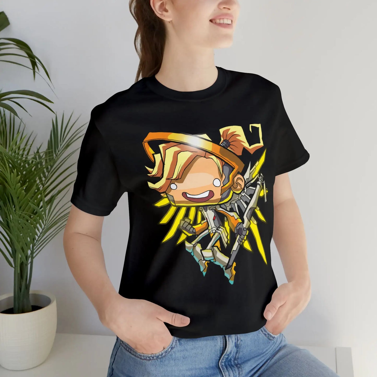 Mercy Overwatch T-Shirt Cartoon Chibi Style Gamer DPS Healer Gift Tee Unisex For Men and Women