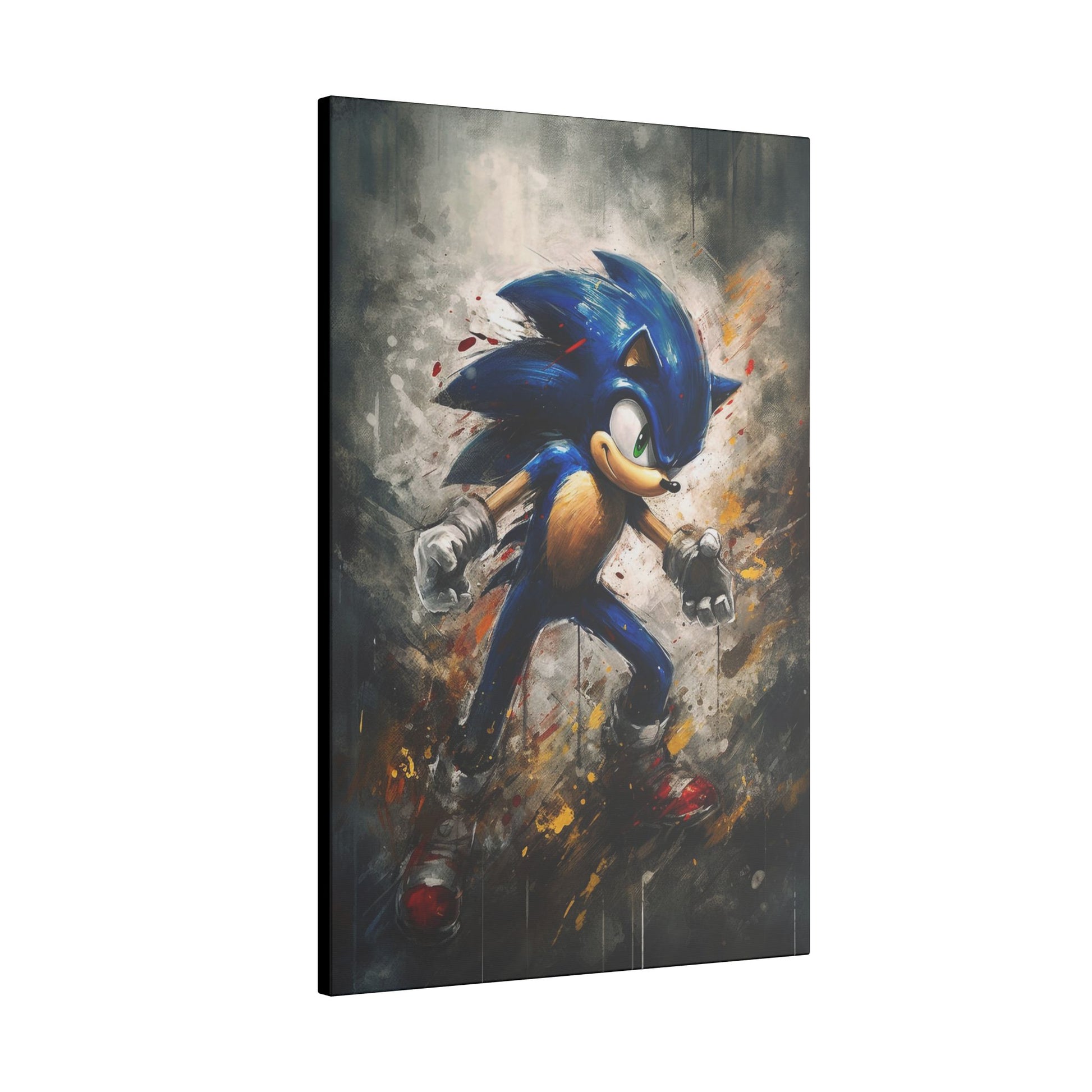 "Sonic the Hedgehog Watercolor Wall Art on premium canvas, acrylic, and metal – front view featuring iconic Sonic in vibrant watercolor design"

