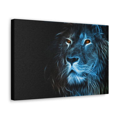 "Azure Majesty – Blue Line Art Lion Wall Print on canvas, acrylic, and metal – front view featuring a striking lion composed of bold blue lines."
