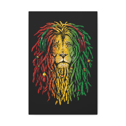 "Bob Marley-Inspired Lion Wall Art on canvas, acrylic, and metal – front view featuring reggae colors and dreadlock-style mane"
