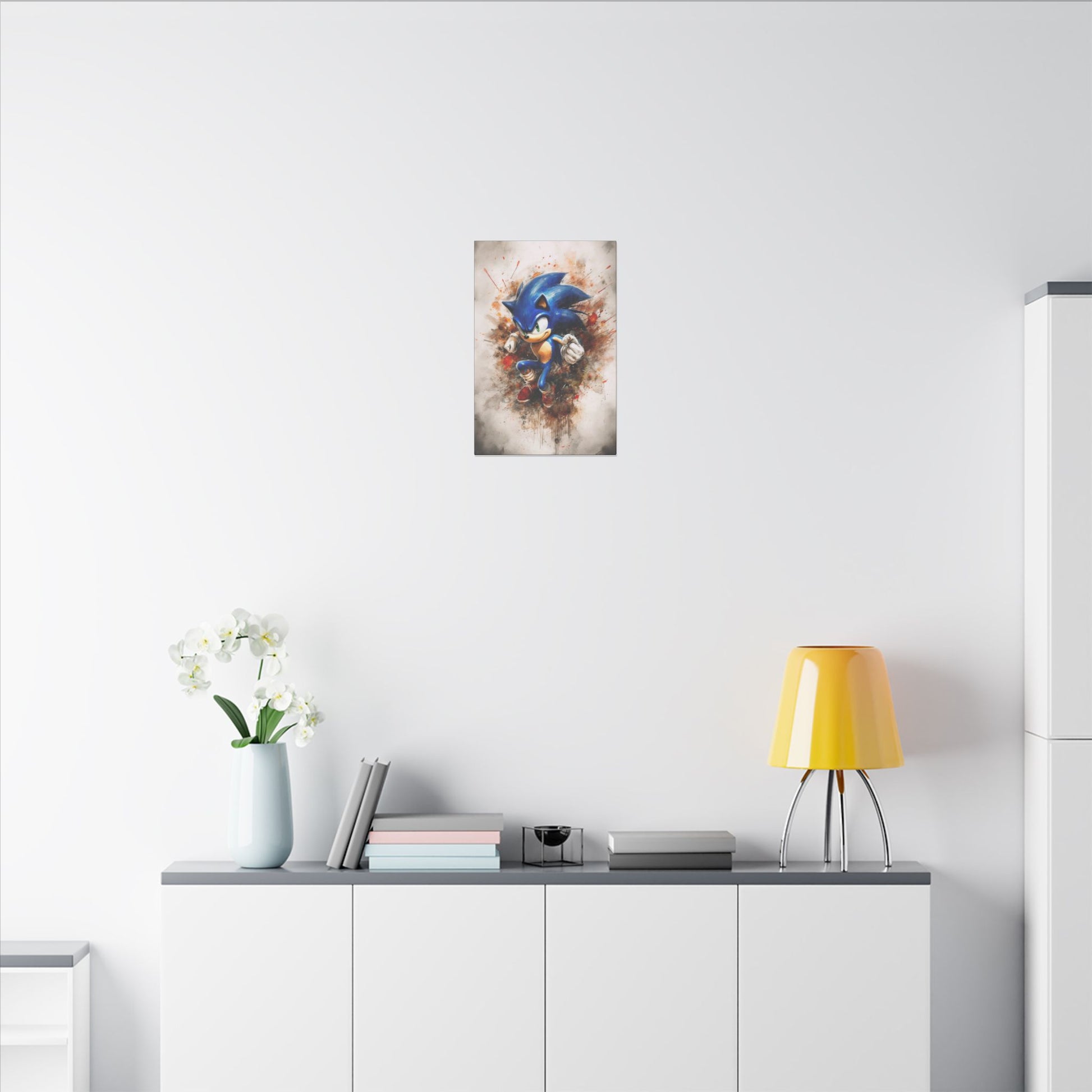 "Modern gaming space featuring Sonic the Hedgehog Retro Pop Art Wall Art as a vibrant, nostalgic centerpiece"
