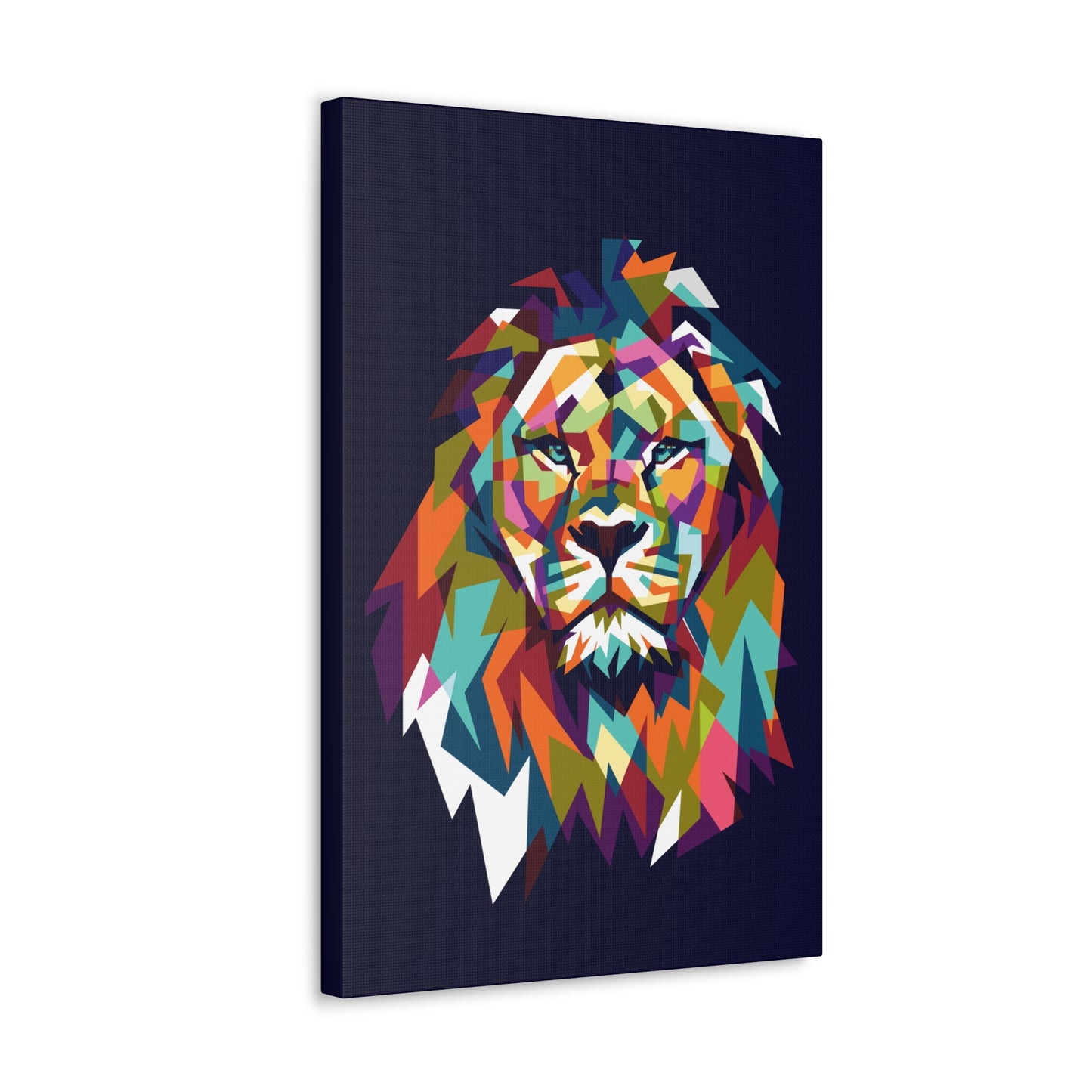 "Mosaic Lion Wall Art on canvas, acrylic, and metal – front view of geometric lion design"
