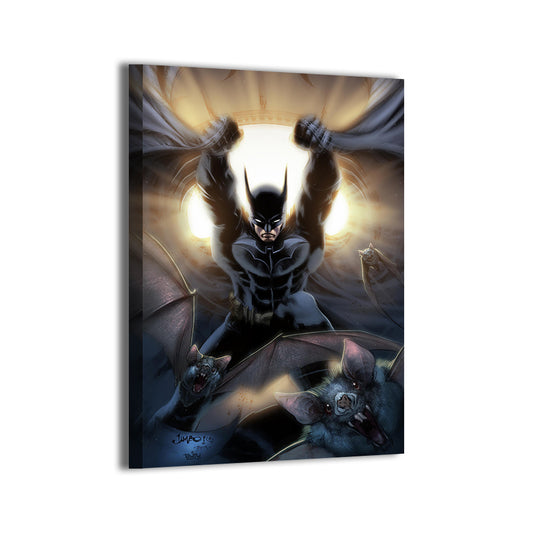 Batman-inspired vigilante rises with bats – 24x36 canvas comic wall print