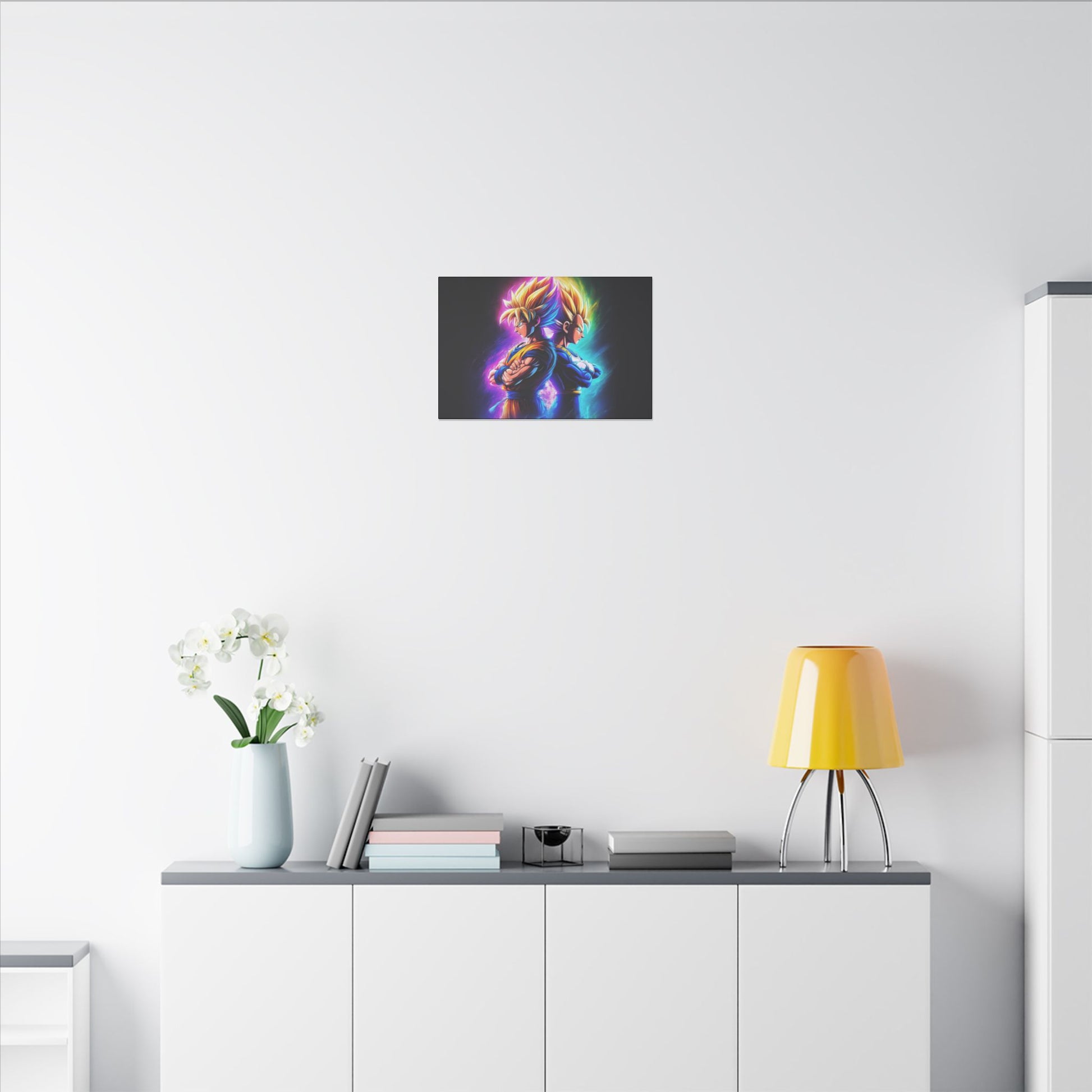 "Got Your Back – Goku & Vegeta Wall Art on premium canvas, acrylic, and metal – front view featuring Goku and Vegeta back-to-back"
