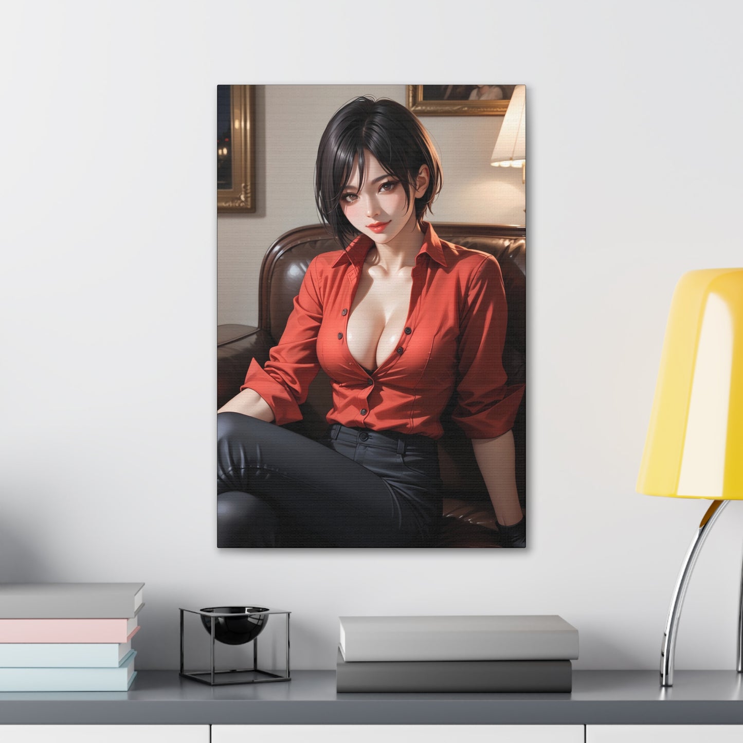 Ada Wong Resident Evil Wall Art on canvas, acrylic, and metal – front view featuring a detailed portrait of Ada in her signature red attire.