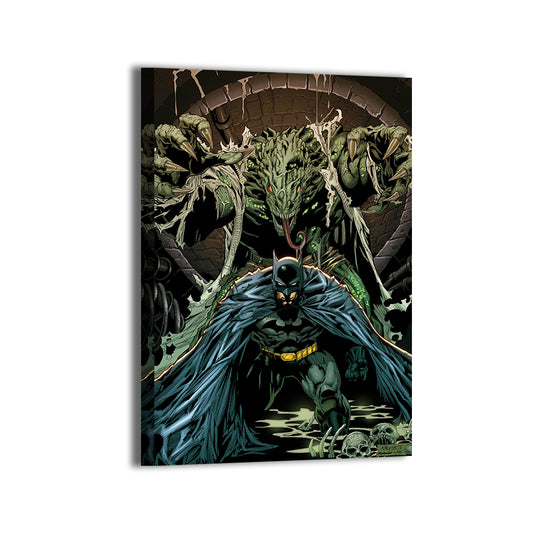 Lifestyle Shot: Sewer battle art displayed in a Batman fan room or comic-themed space