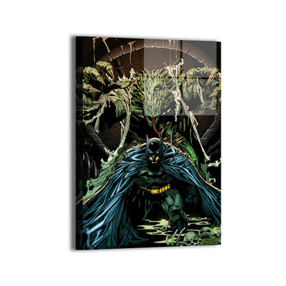 Primary Image: Killer Croc attacking Batman in sewer-themed wall art

