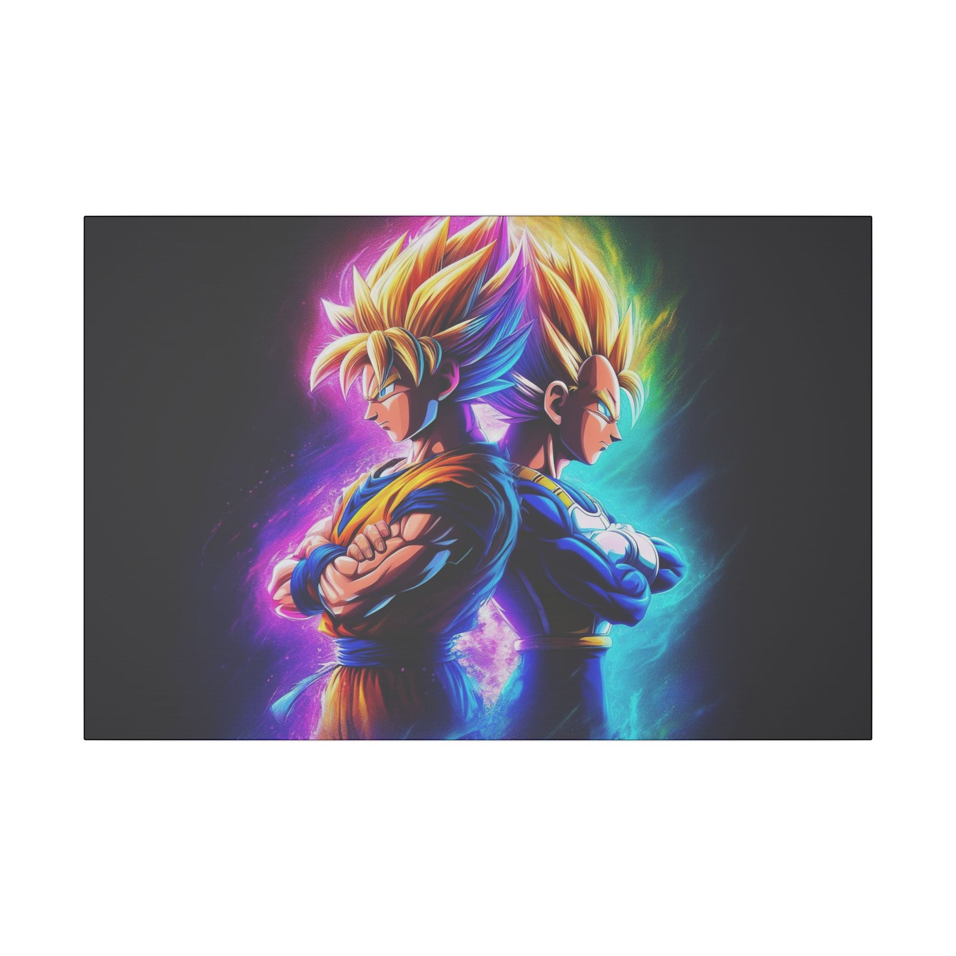 "Got Your Back – Goku & Vegeta Wall Art on premium canvas, acrylic, and metal – front view featuring Goku and Vegeta back-to-back"
