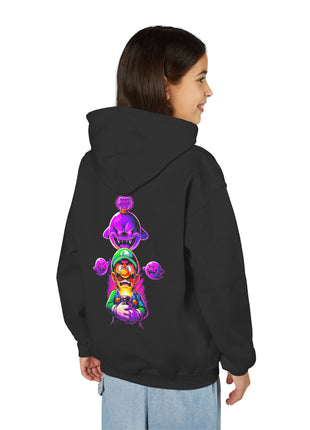 Luigi Kids Hoodie — Neon Poltergeist Gaming Graphic Youth Sweatshirt