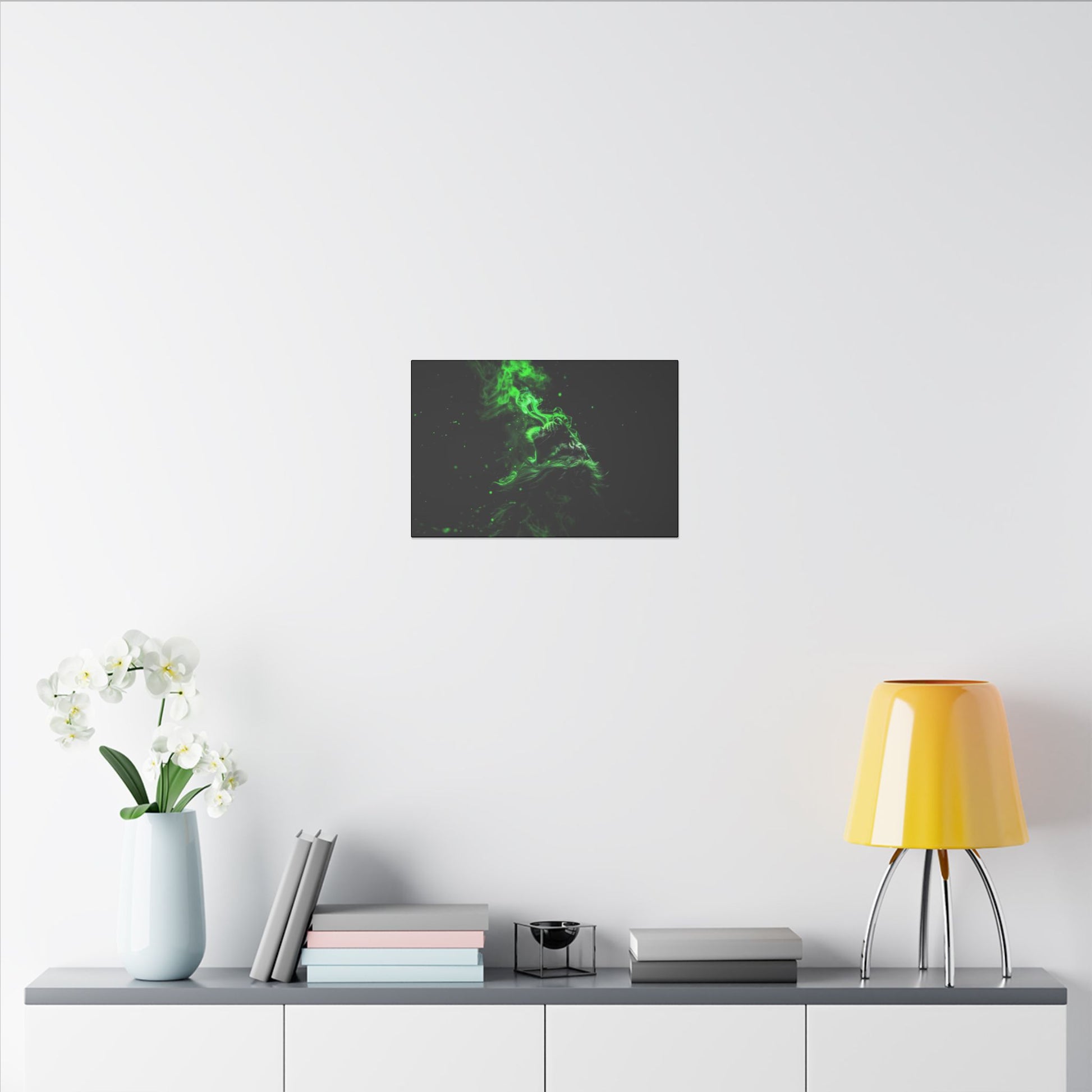 "Lion Breathing Smoke Wall Art on premium canvas, acrylic, and metal – front view"
