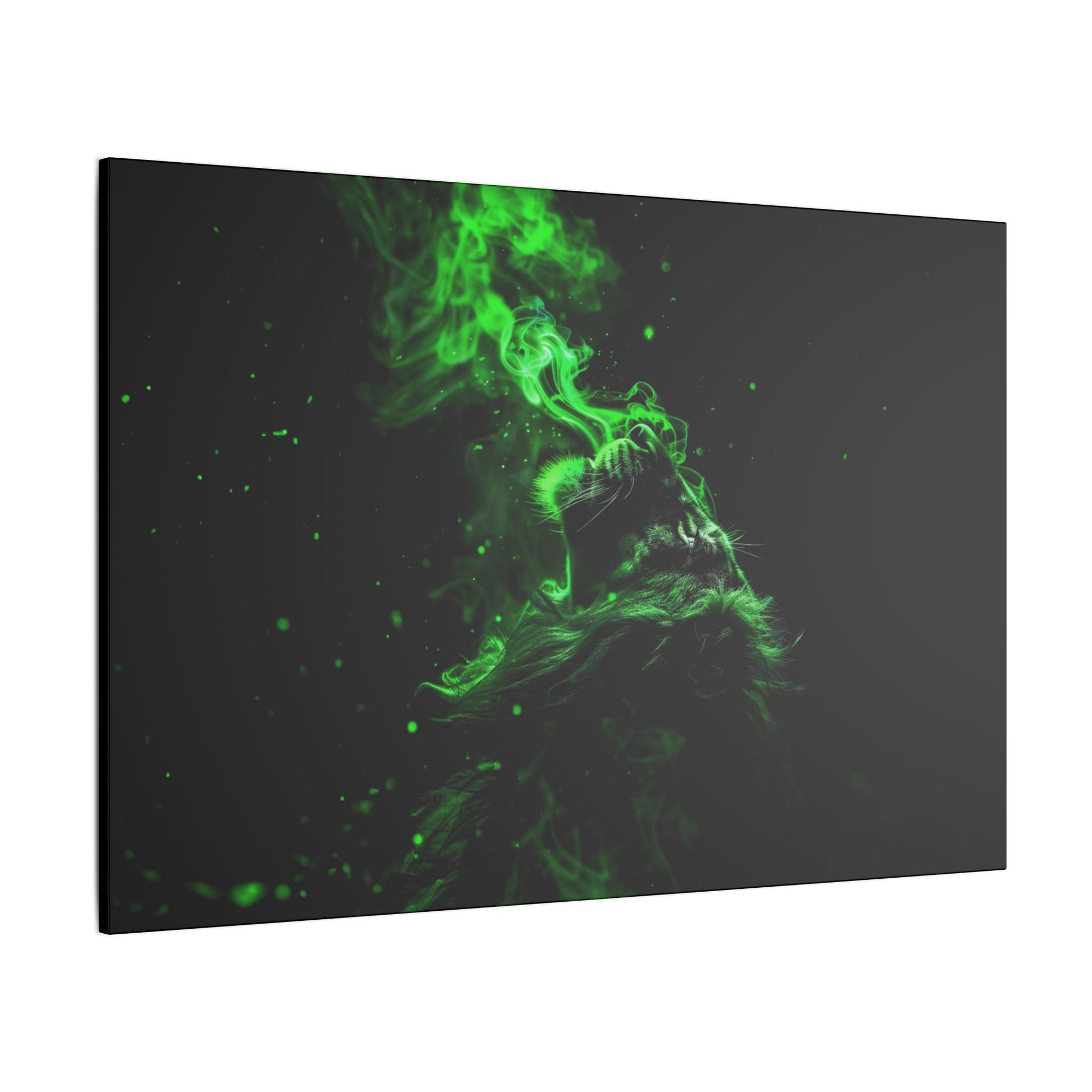 "Lion Breathing Smoke Wall Art on premium canvas, acrylic, and metal – front view"
