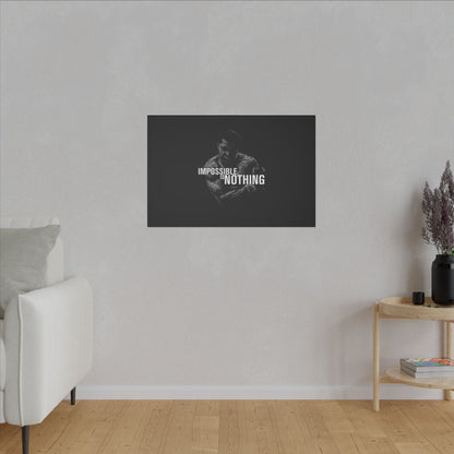 "Impossible Is Nothing Wall Art on premium canvas, acrylic, and metal – front view featuring bold inspirational typography"

