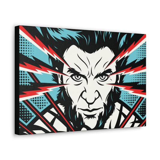 "Neon Rage – Blue & Red Wolverine Wall Art on canvas, acrylic, and metal – front view featuring Wolverine in a high-contrast blue and red color scheme."

