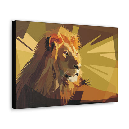 "Geometric Majesty – Yellow Abstract Lion Wall Art on canvas, acrylic, and metal – front view featuring a bold geometric lion design."
