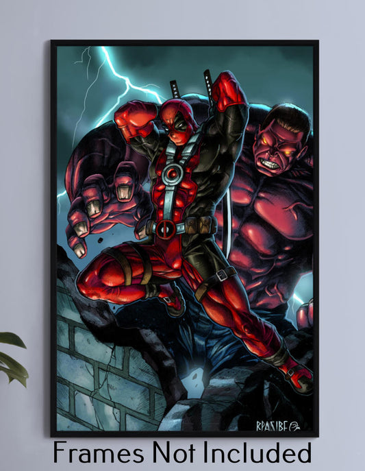 Red Hulk and Deadpool Wall Art