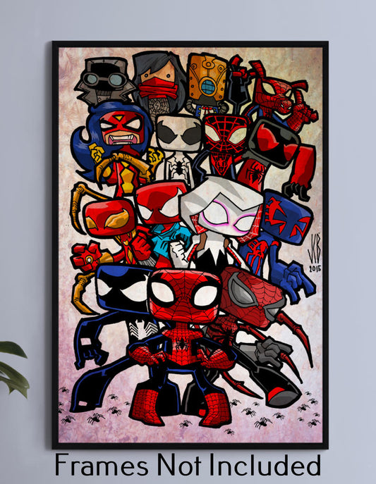 Many faces of a Spider-Man Chubbies Wall Art
