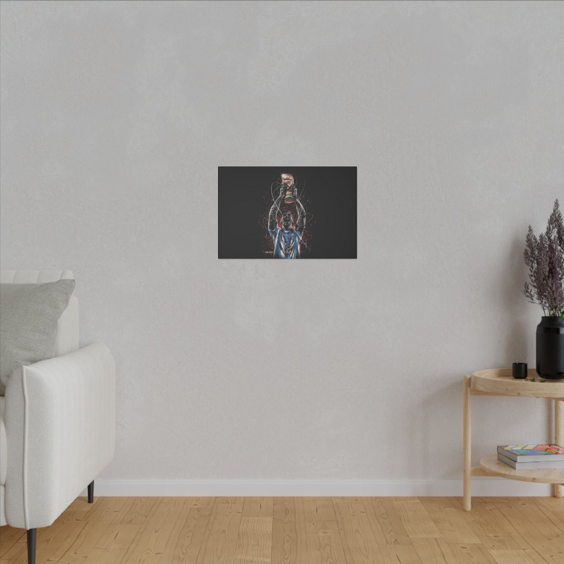 "Lionel Messi Wall Art on premium canvas, acrylic, and metal – front view featuring iconic football legend Lionel Messi"

