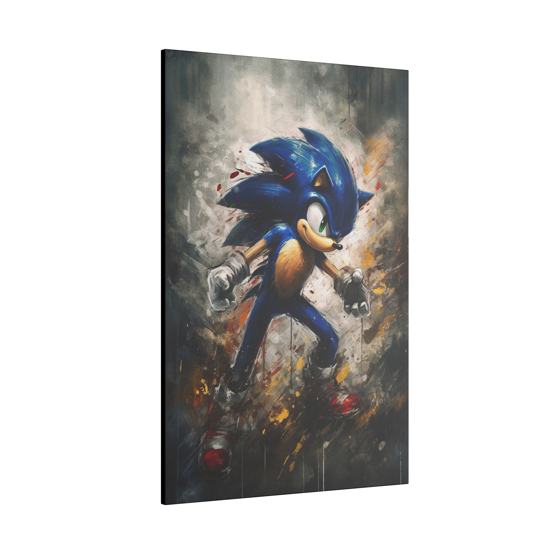 "Sonic the Hedgehog Watercolor Wall Art on premium canvas, acrylic, and metal – front view featuring iconic Sonic in vibrant watercolor design"

