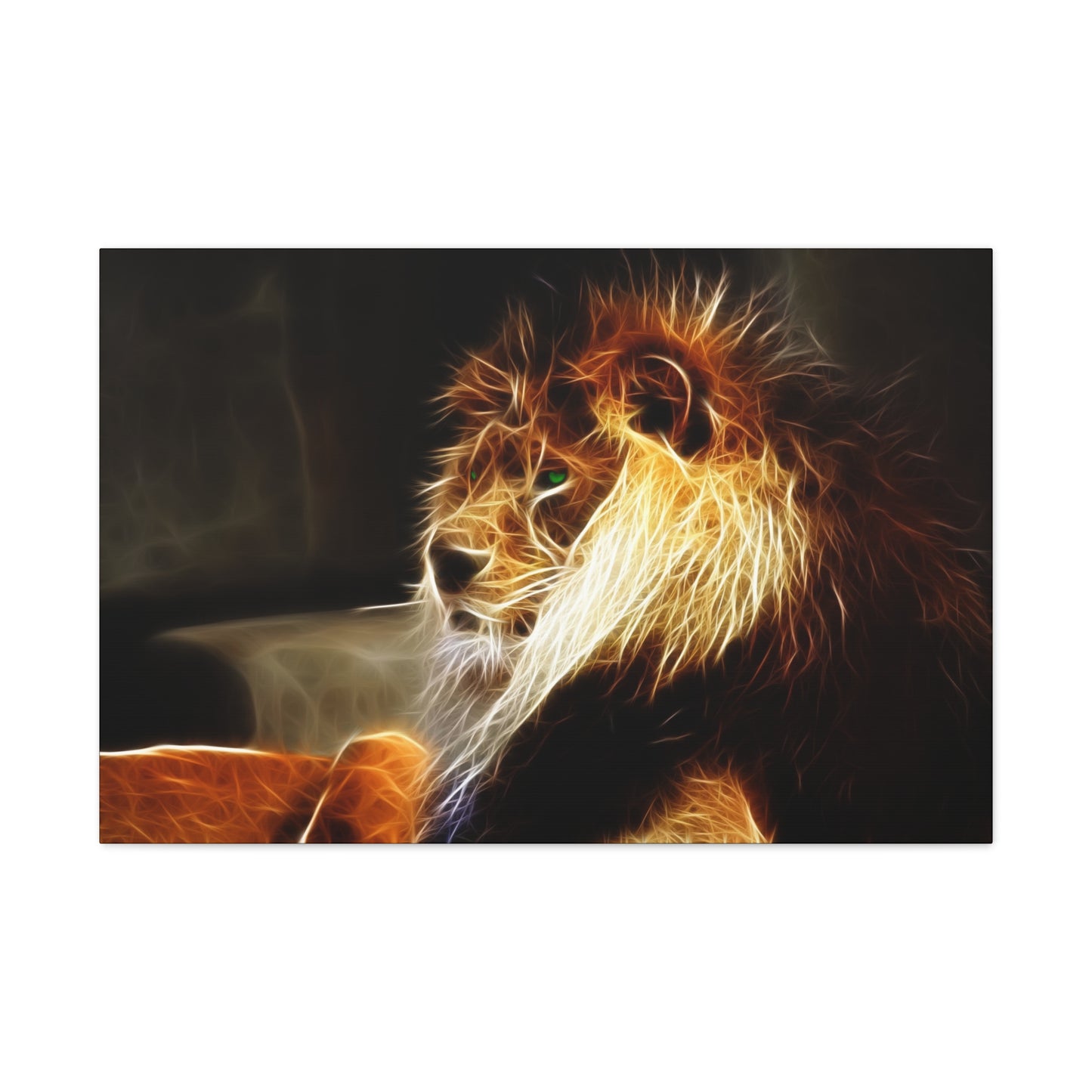 "Close-up view of Prismatic King – Multicolored Lion Wall Art showcasing bold, blended colors and intricate fur details."
