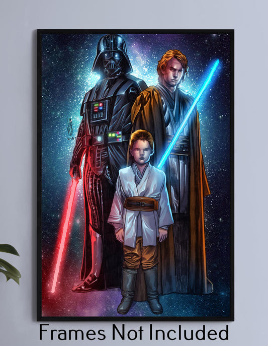 Anakin Skywalker from child to Darth Vader with lightsabers, 11x17 print