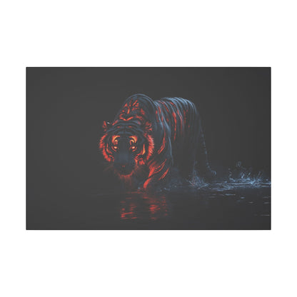 "Tiger with Glowing Red Stripes Wall Art on premium canvas, acrylic, and metal – front view featuring a majestic tiger with vibrant red stripes"

