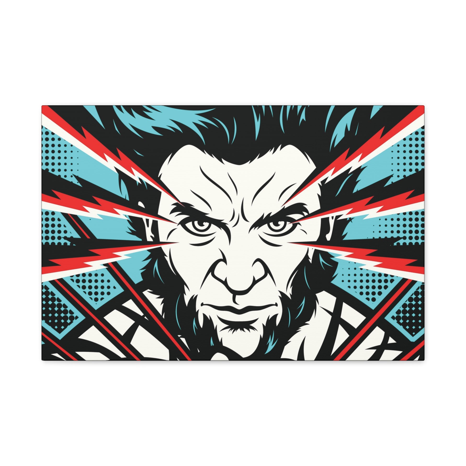 "Neon Rage – Blue & Red Wolverine Wall Art on canvas, acrylic, and metal – front view featuring Wolverine in a high-contrast blue and red color scheme."
