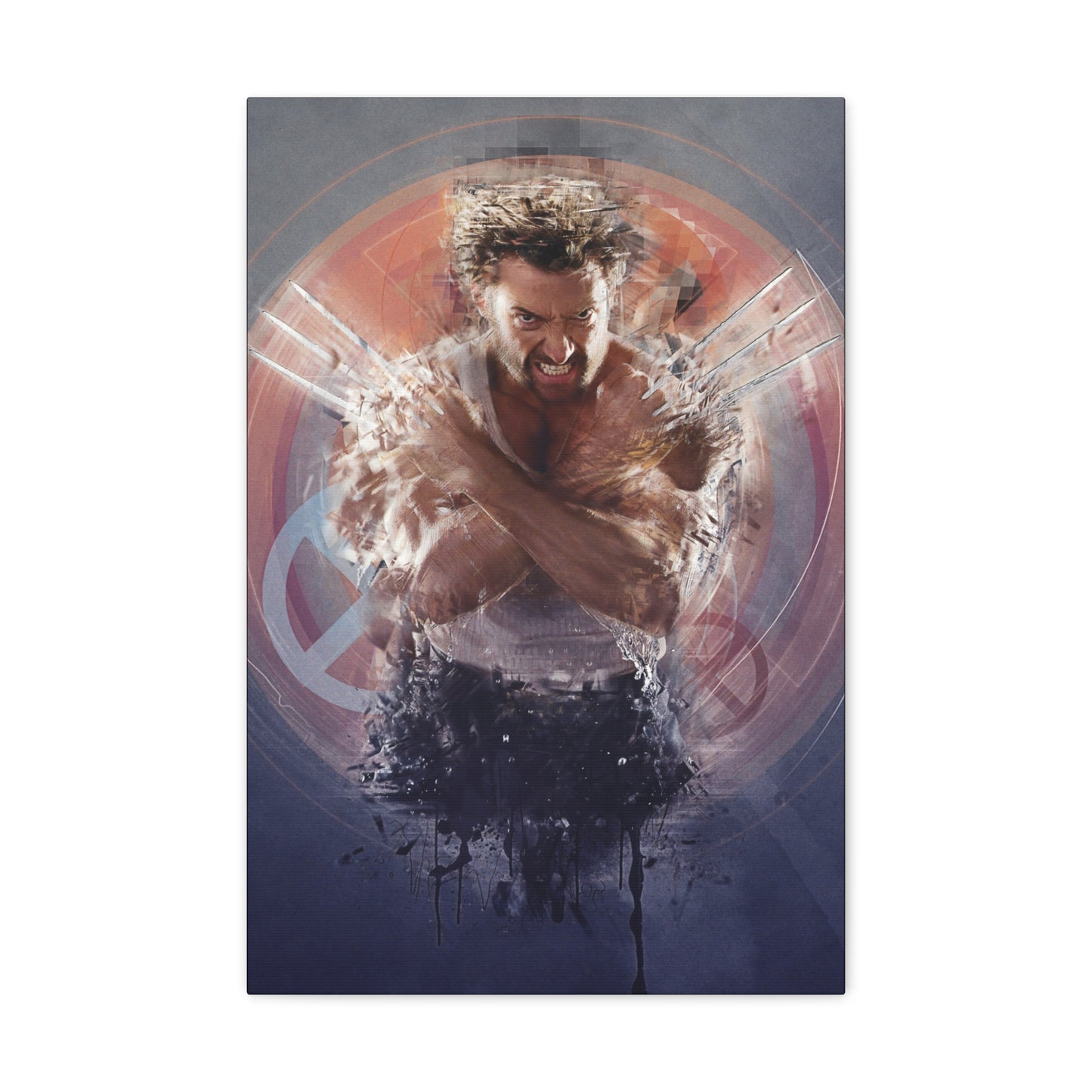 "Berserker Leap – Wolverine Iconic Jump Charge Wall Art on canvas, acrylic, and metal – front view featuring Wolverine mid-air with claws extended."
