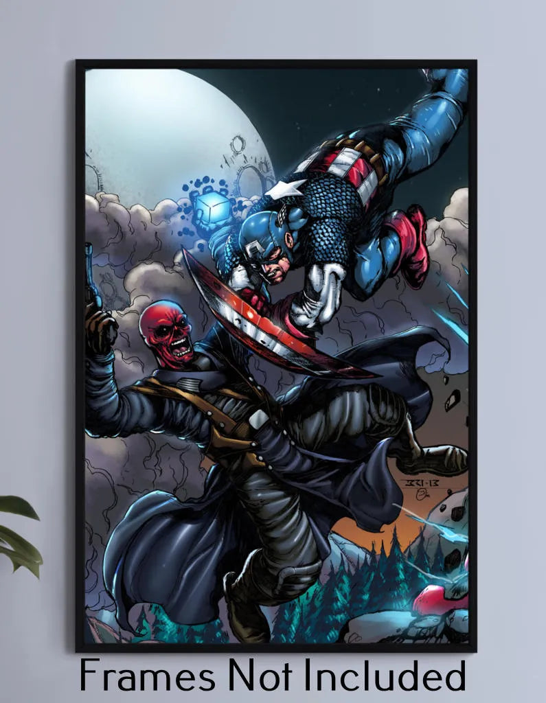 24x36 large canvas print of Captain America battling Red Skull in cosmic clash