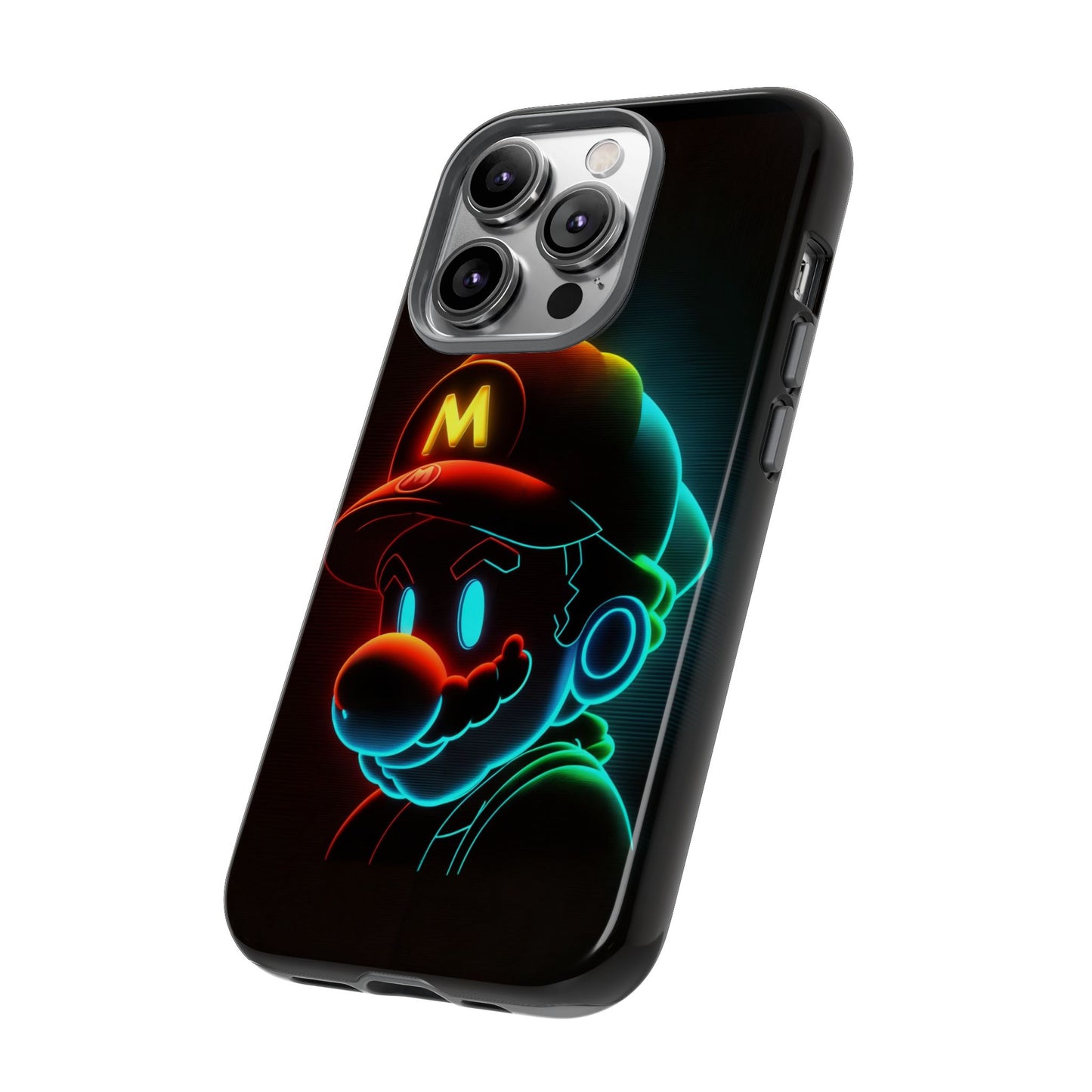 Neon Mario transitions phone case for iPhone 15 14 13 Pro Max 12 11 X XS 8, fits Samsung S24 FE, S21 Ultra, A12, Pixel 8 Pro