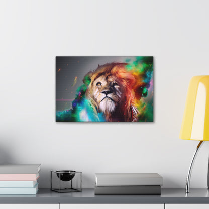 Prismatic King – Multicolor Mane Lion Wall Art on canvas, acrylic, and metal – front view featuring a vibrant, artistic lion with a colorful mane.