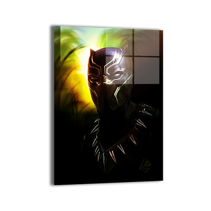 "Wakandan Legacy – Black Panther Wall Art on canvas, acrylic, and metal – Black Panther in a bold, regal pose in full vibranium armor."

