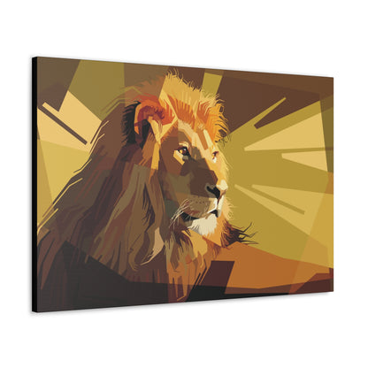 "Geometric Majesty – Yellow Abstract Lion Wall Art on canvas, acrylic, and metal – front view featuring a bold geometric lion design."
